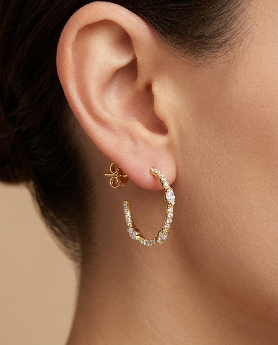 14KT Gold Diamond Earrings view 2