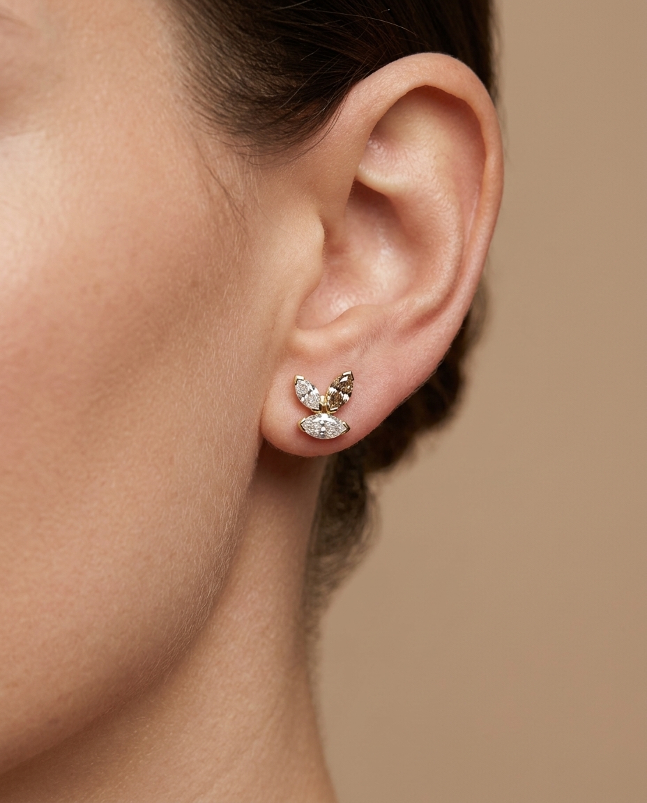 14KT Gold Marquise Diamond Earring Studs view 2