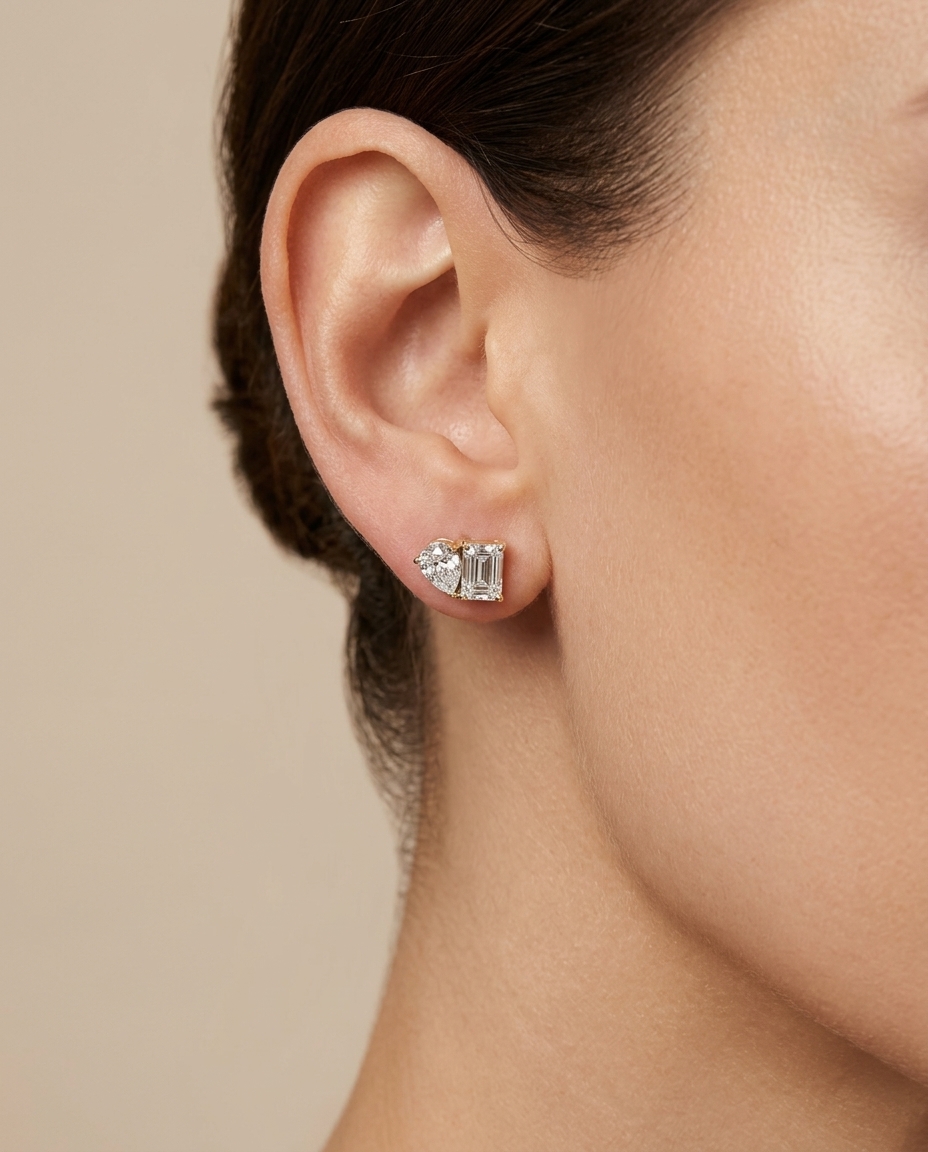 14KT Yellow Gold Diamond Earring on model