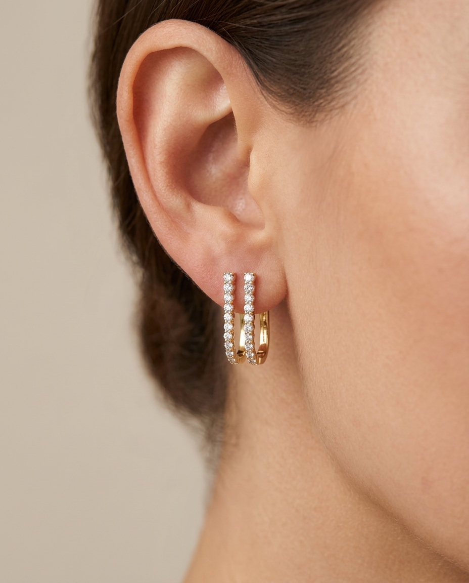 14KT Yellow Gold Diamond Hoop Earring view 2