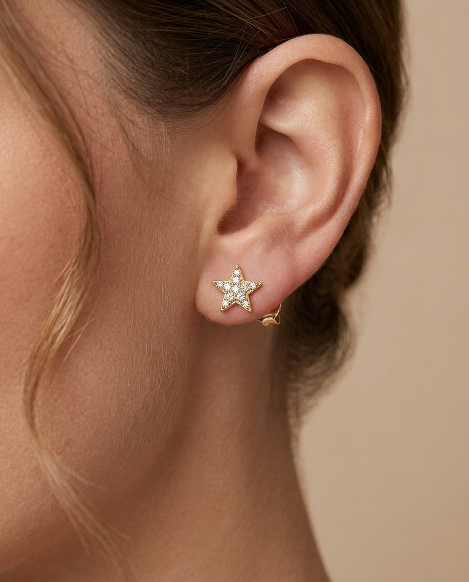 Diamond Star Ear Studs on model