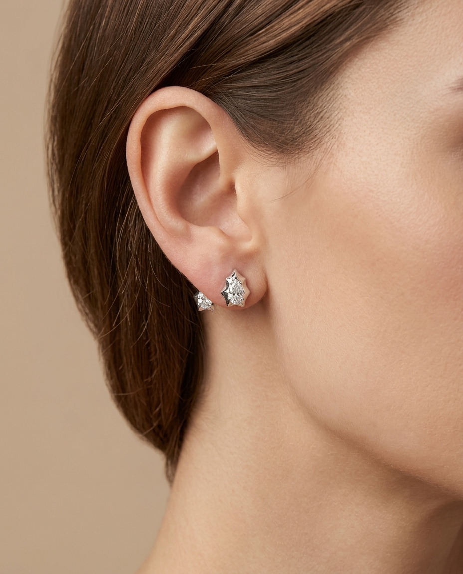 14KT White Gold Diamond Earring Studs view 2