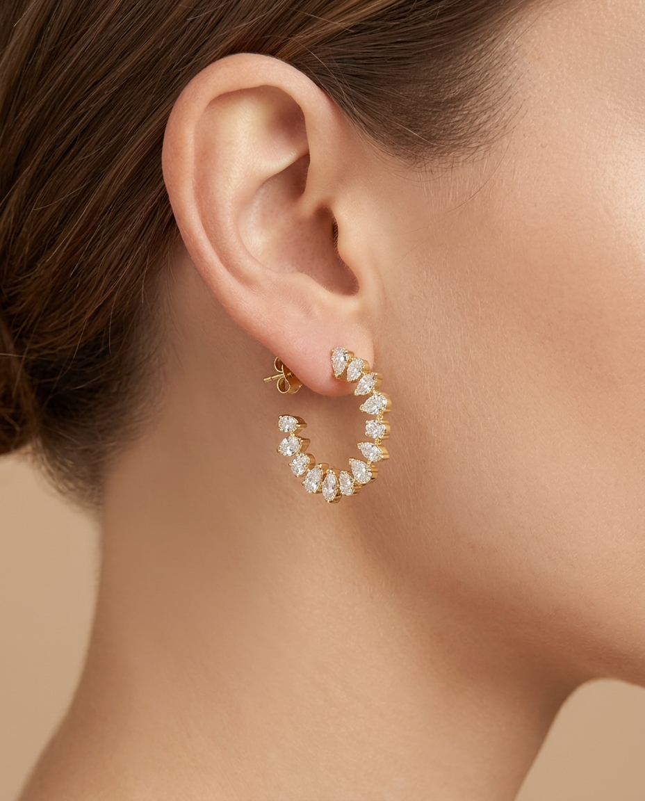 14KT Yellow Gold Diamond Earrings on model