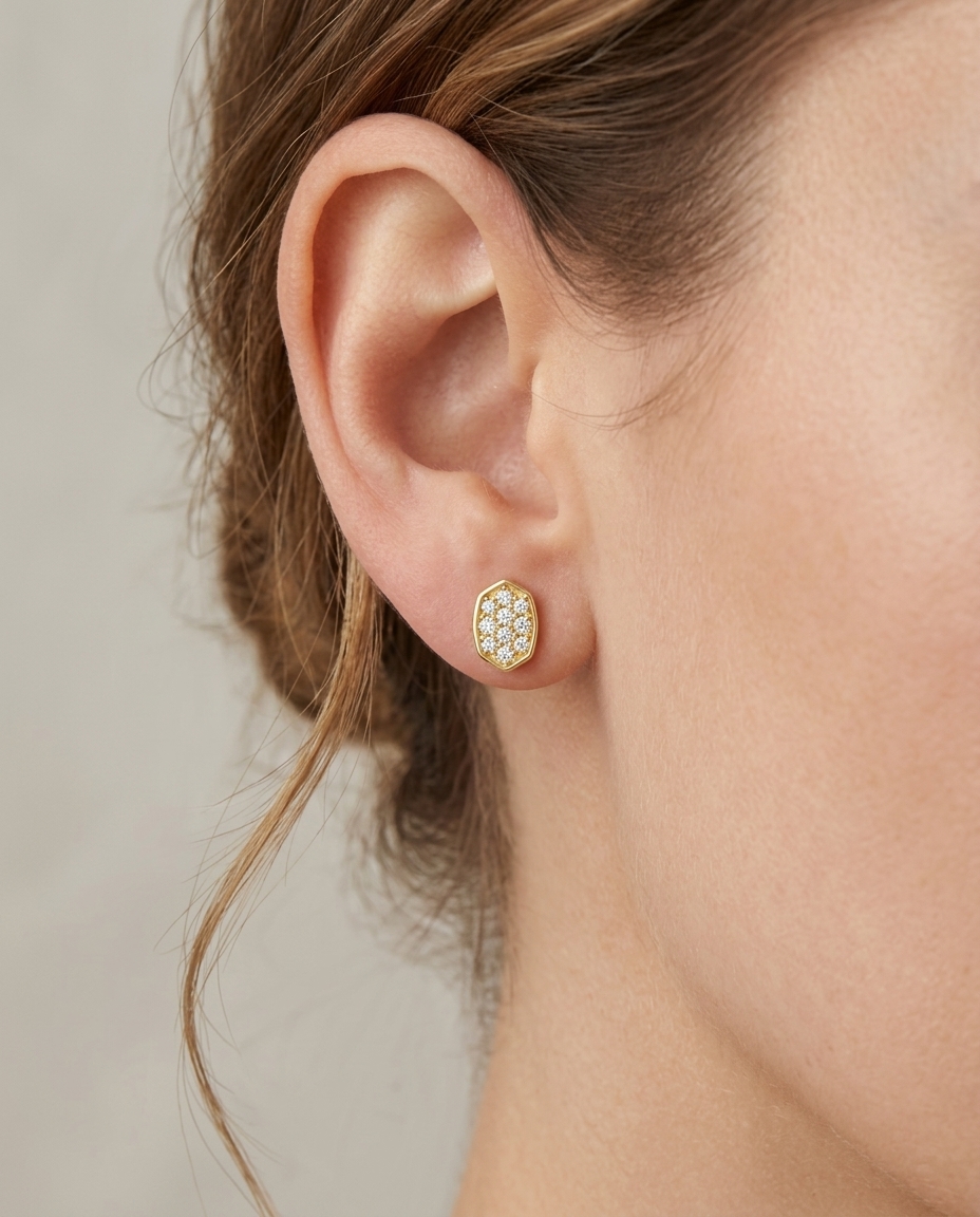 14KT Gold Diamond Earring on model