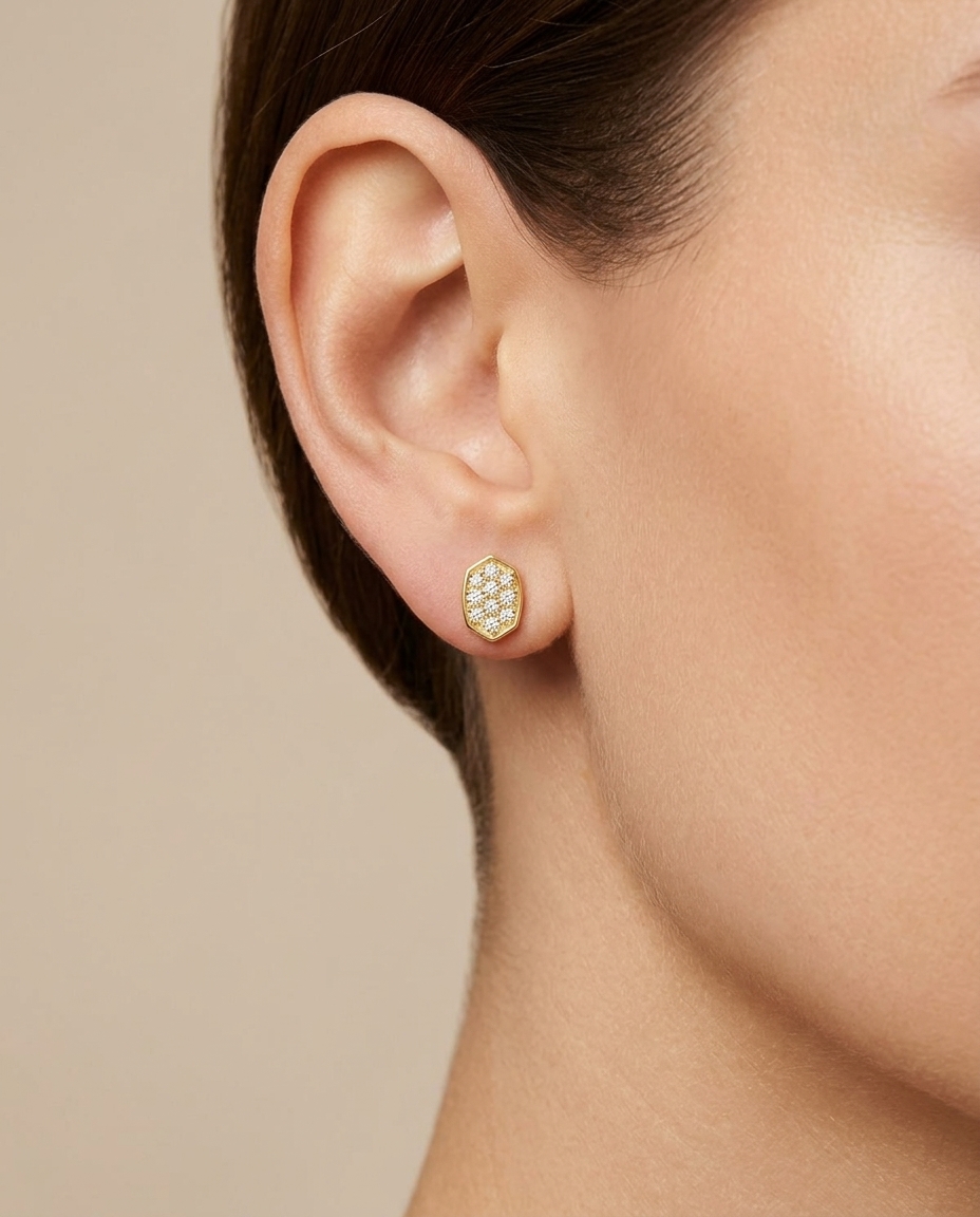 14KT Gold Diamond Earring on model