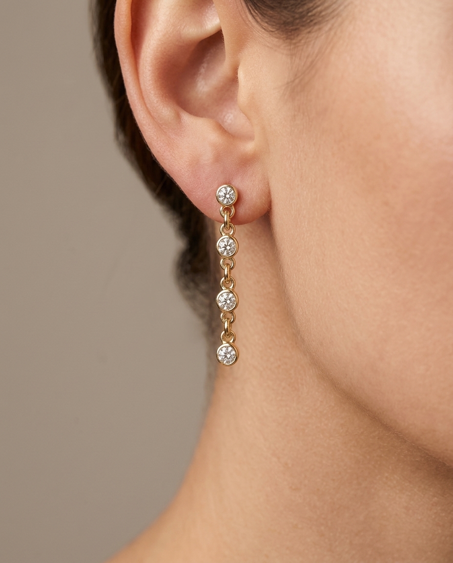 14KT Gold Diamond Dangling Earring on model