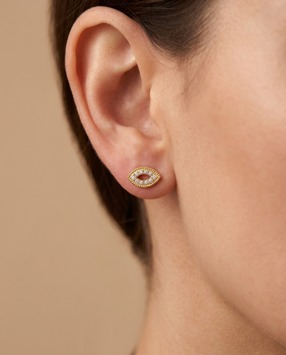 14KT Gold Diamond Earring on model