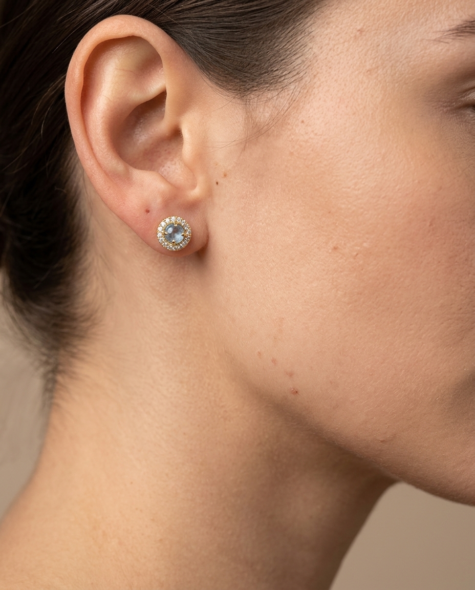 14KT Gold Aquamarine and Diamond Earring view 2