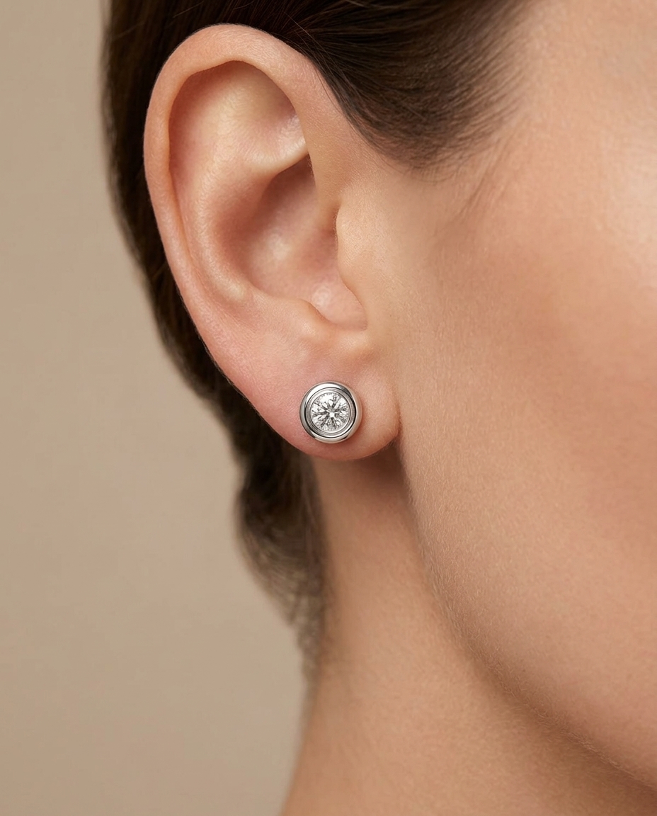 14KT Gold Diamond Bezel Set Earring view 2