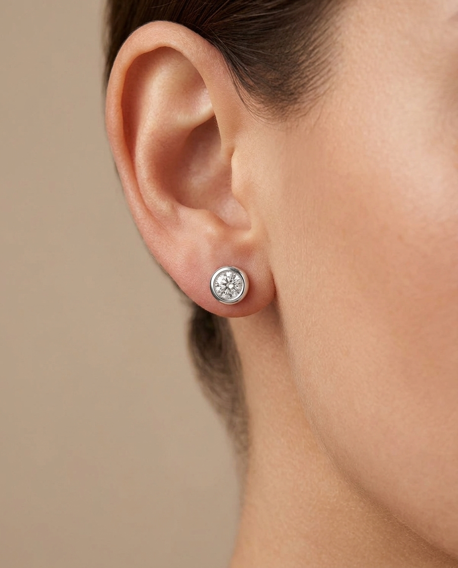 14KT Gold Diamond Bezel Set Earring view 2
