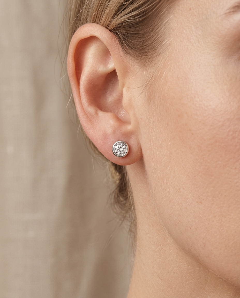 14KT Gold Diamond Bezel Set Earring view 2