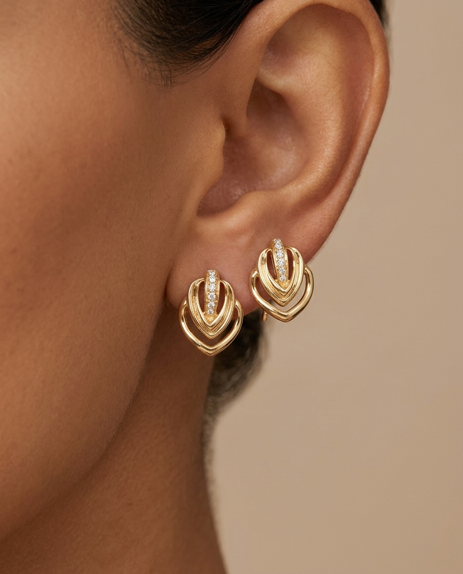 14KT Yellow Gold Diamond Earing on model