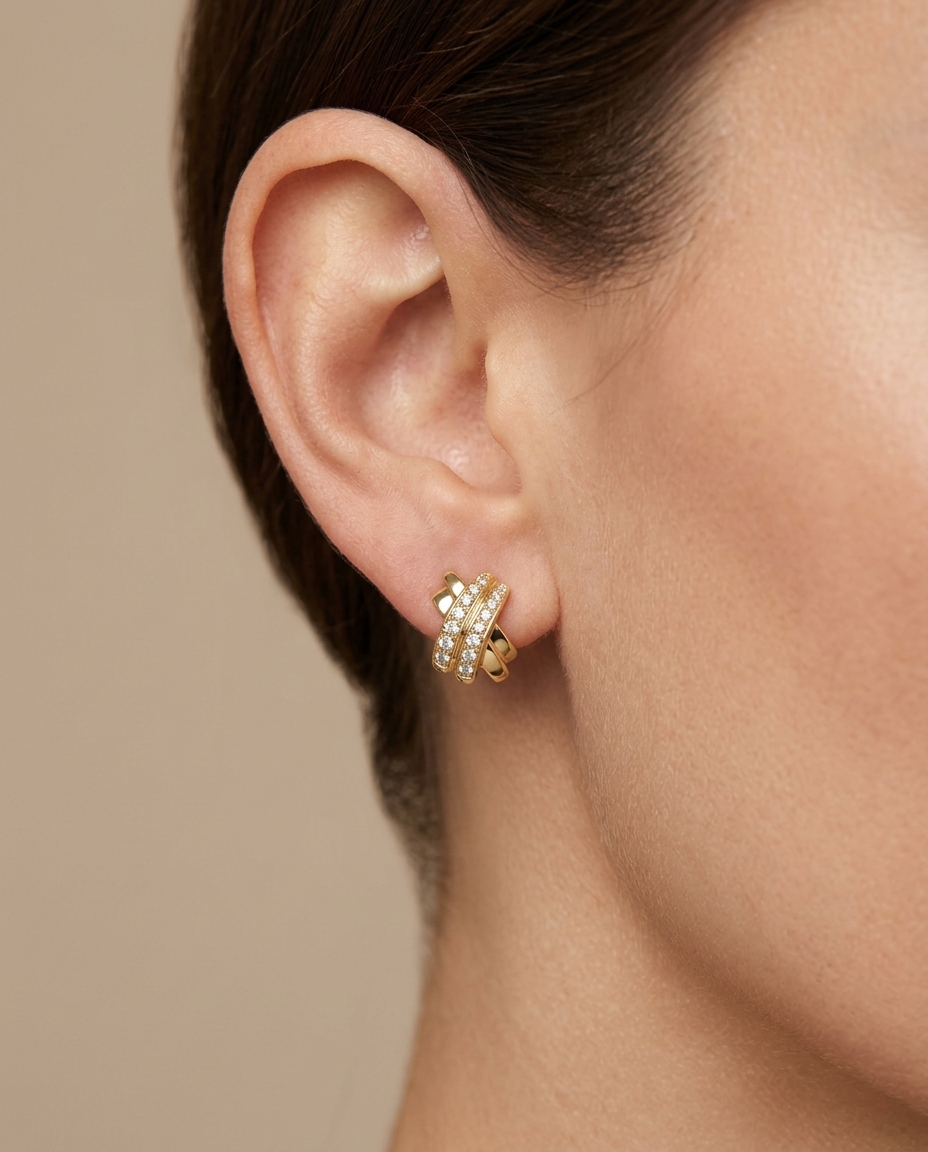 14KT Yellow Gold Diamond Earing on model