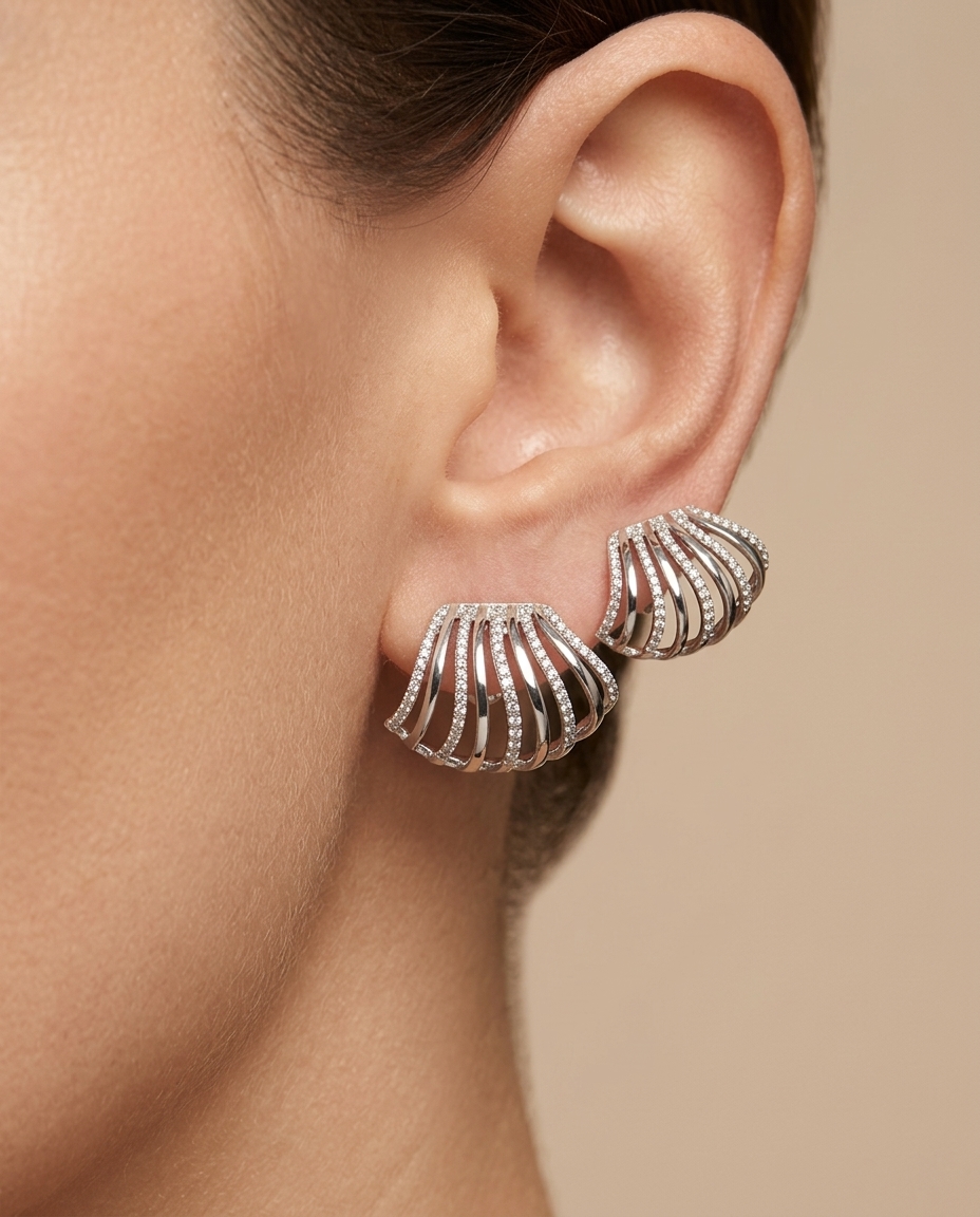 14KT White Gold Diamond Earrings on model
