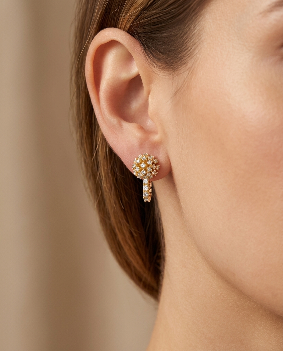 14KT Yellow Gold Diamond Earring on model