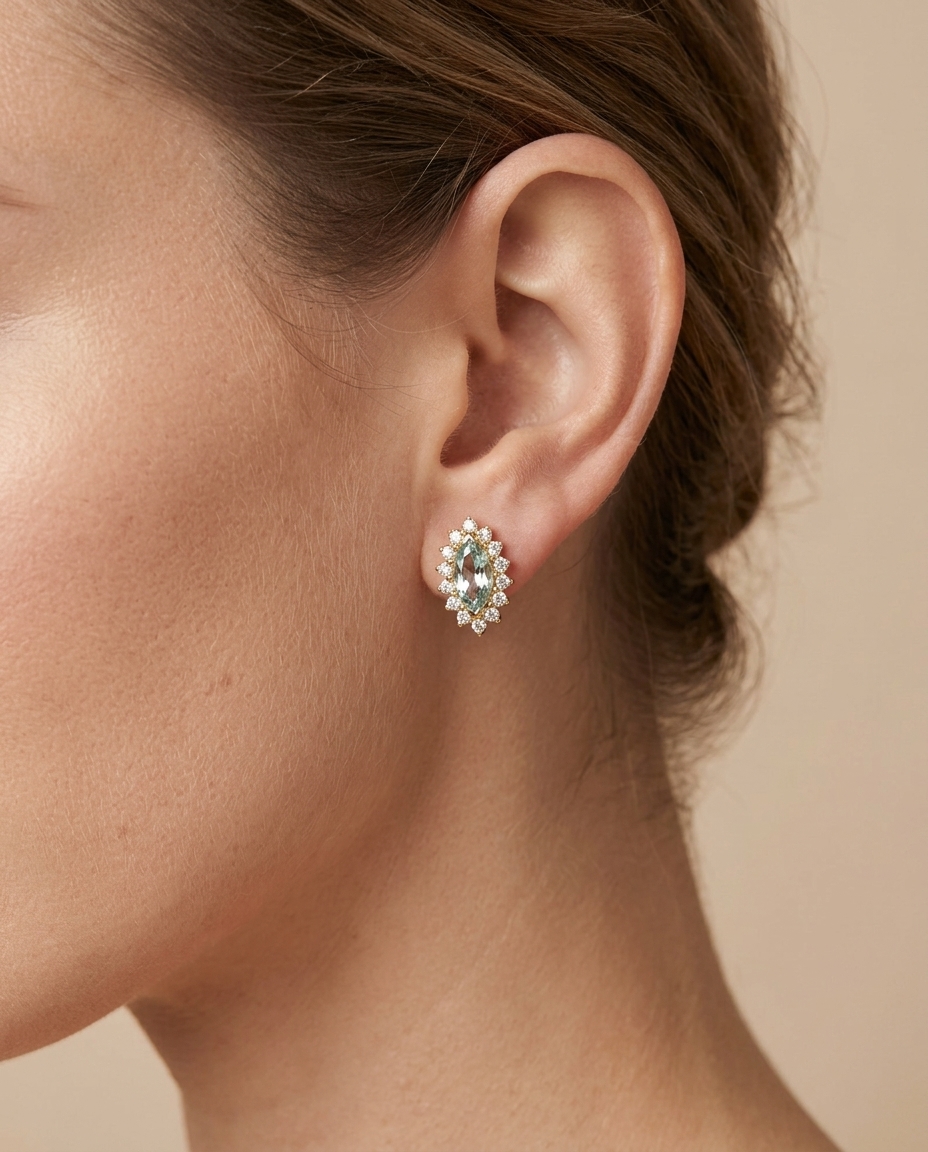 14KT Gold Aquamarine with Diamonds Earring view 2