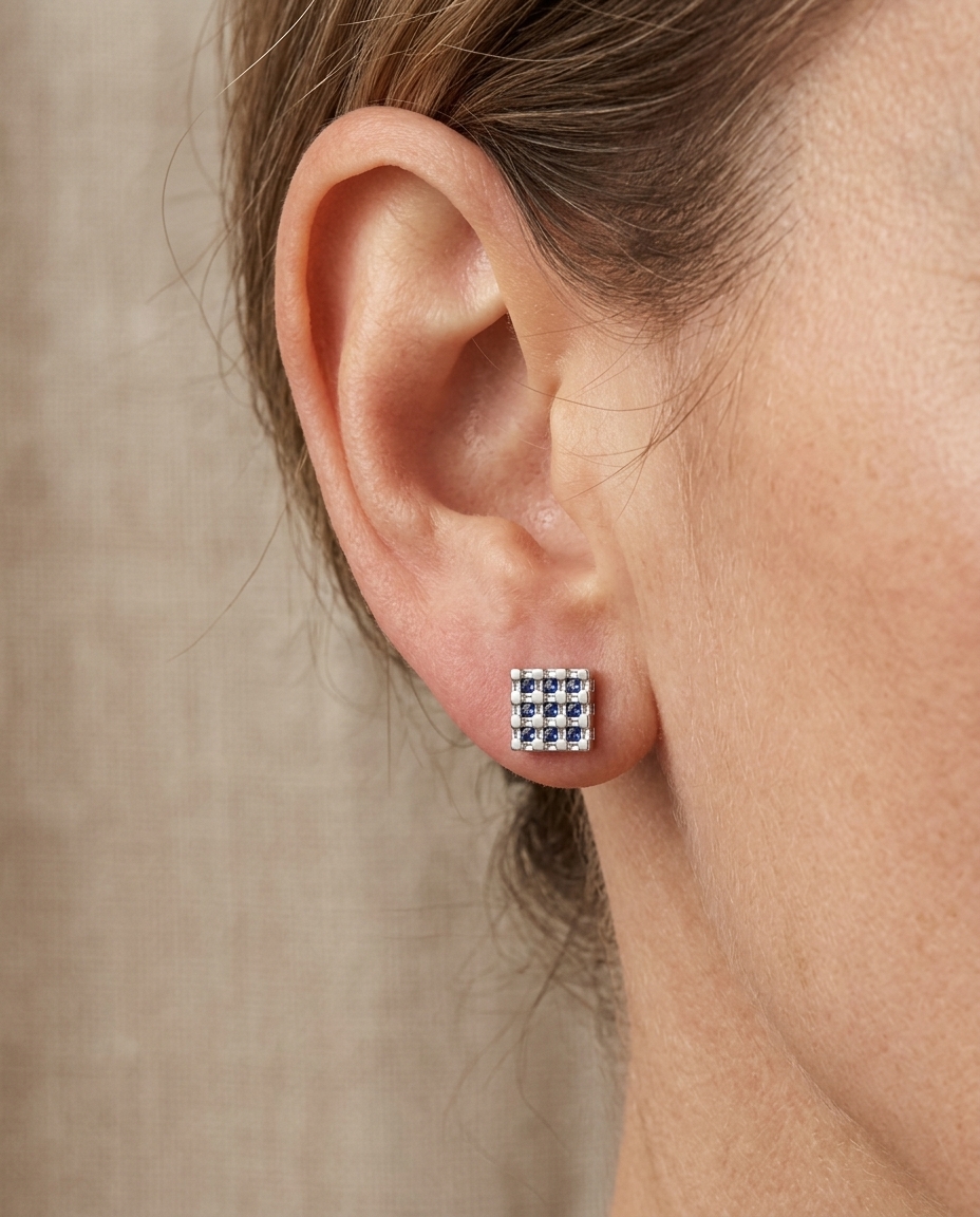 18KT White Gold Sapphire and Diamonds Earring view 2