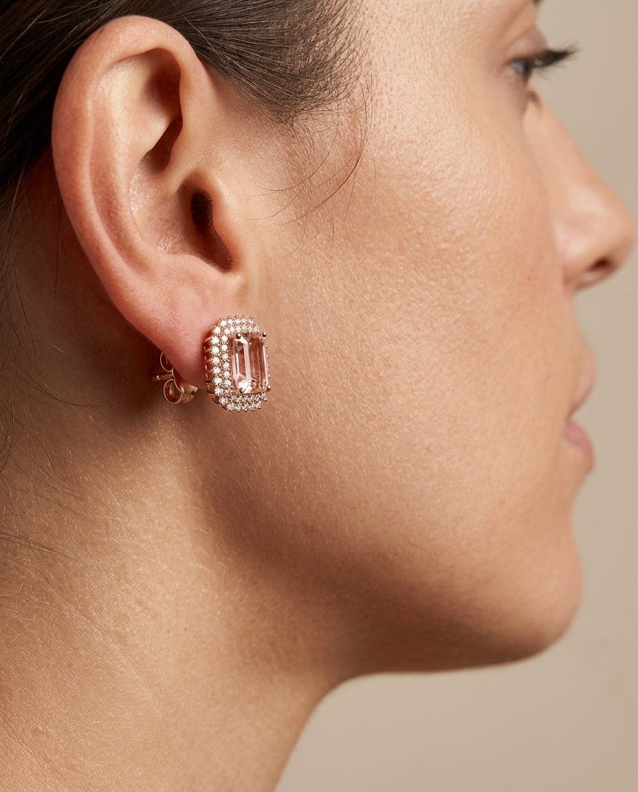 14KT Rose Gold Morganite and Diamonds Earring view 2