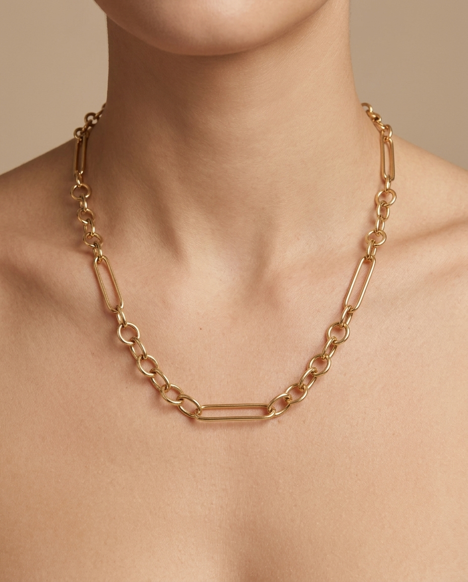 14KT Gold Paperclip Chain on model