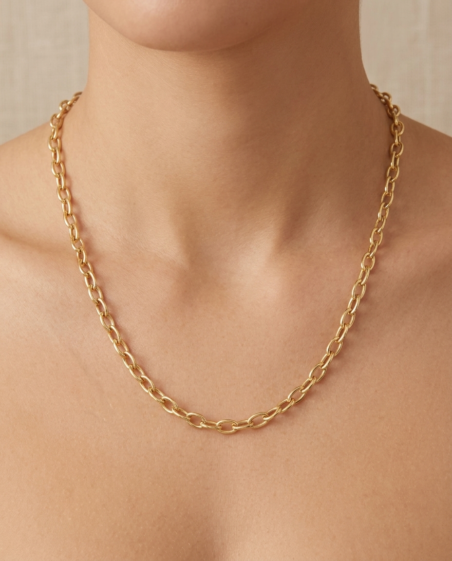 14KT Gold Oval Link Chain Necklace view 2