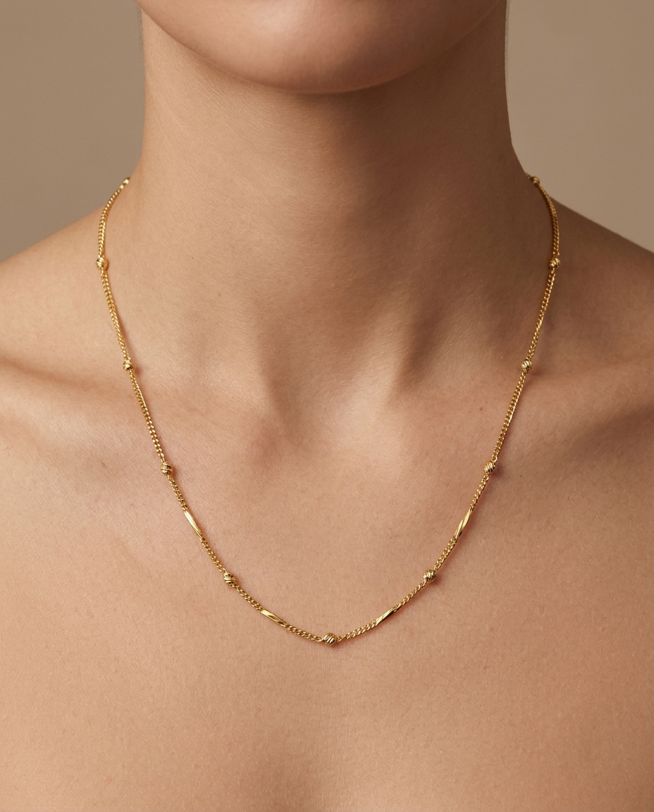 14KT Gold Chain Necklace on model