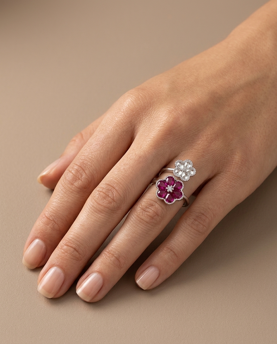 18KT White Gold Ruby and Diamond Ring view 2