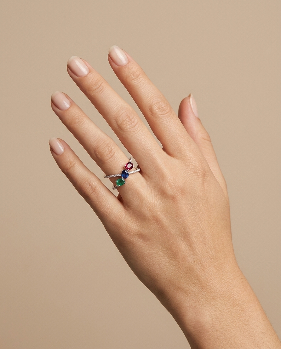 18KT White Gold Multicolor and Diamond Ring view 2