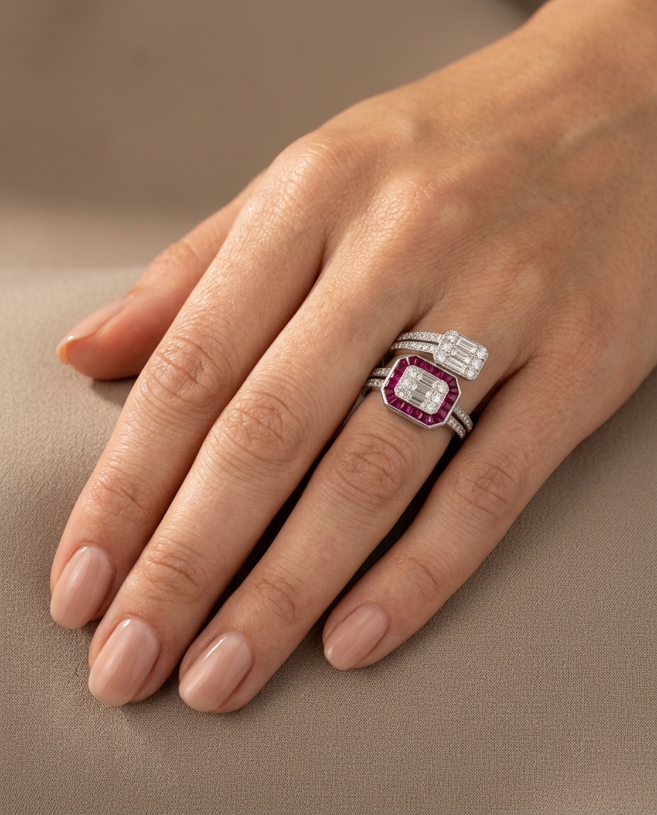 18KT White Gold Ruby and Diamond Ring view 2