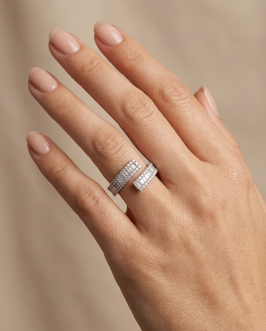 18KT White Gold Diamond Ring on model