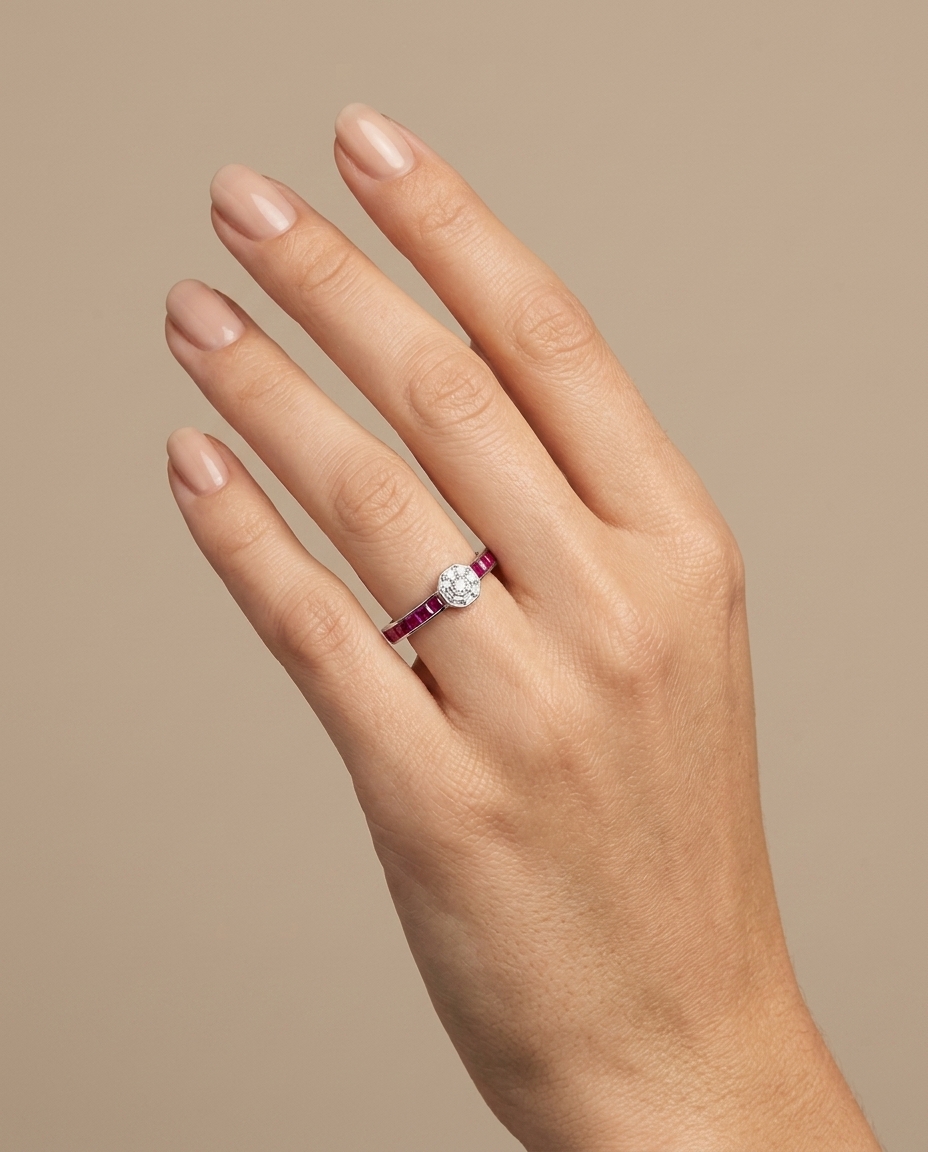 18KT White Gold Ruby and Diamond Ring view 2