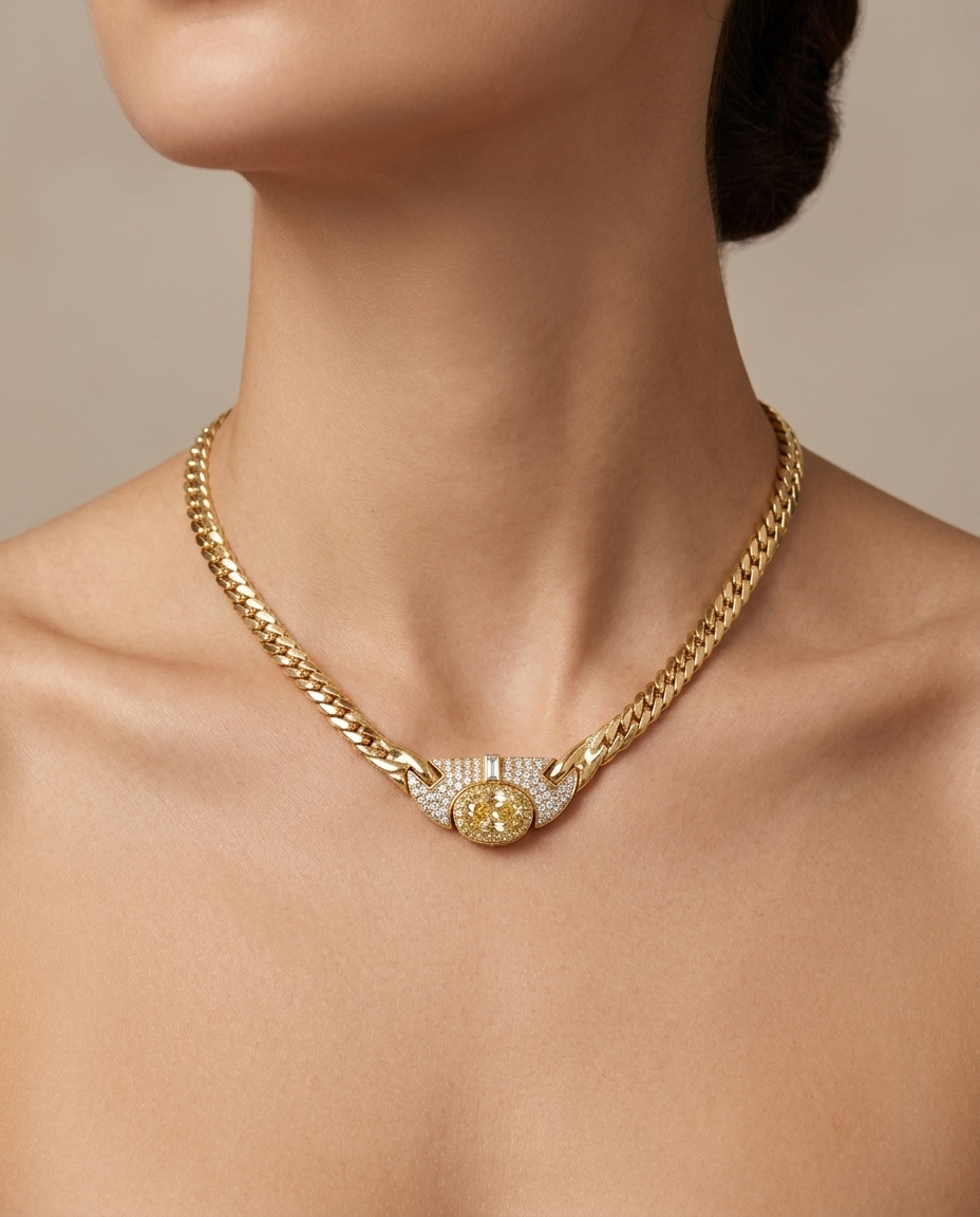 18KT Yellow Gold Diamond and Yellow Diamond Necklace view 2