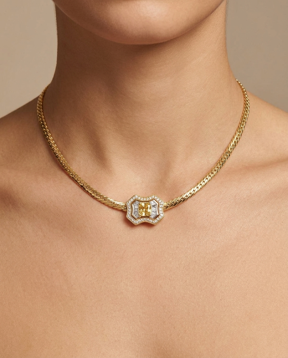 18KT Yellow Gold Diamond and Yellow Diamond Necklace (Copy) view 2