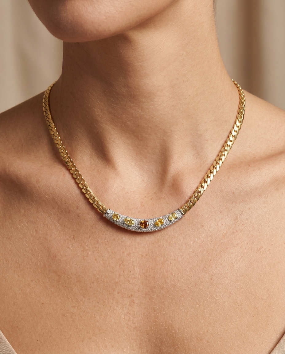 18KT Gold Multi Sapphire and Diamond Necklace view 2
