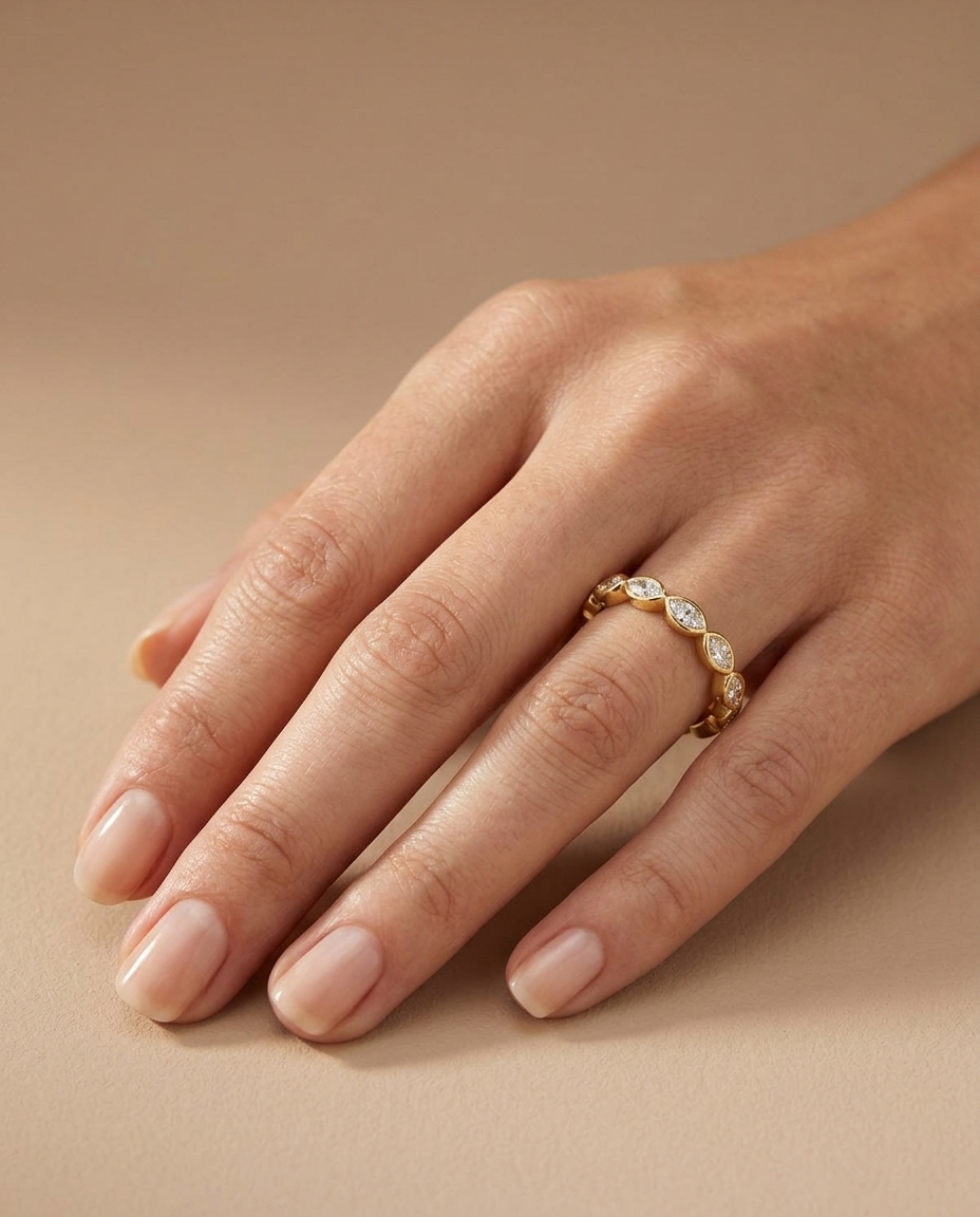 14KT Yellow Gold Diamond Pear Shape Ring on model
