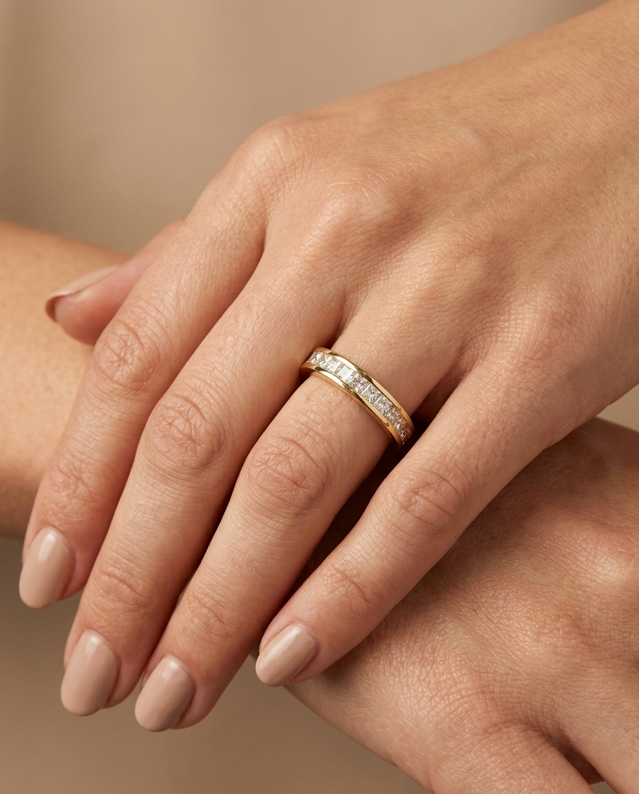 14KT Yellow Gold Diamond Ring on model