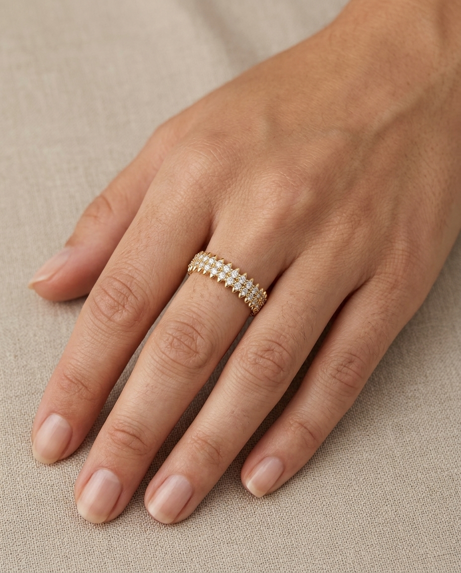 14KT Yellow Gold Diamond Eternity Ring on model