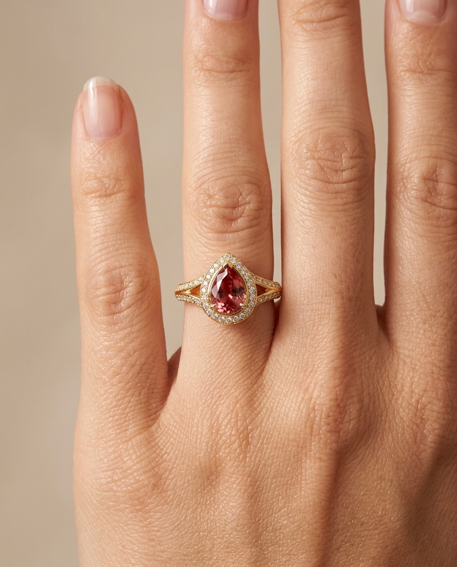 14KT White Gold Pink Tourmaline and Diamonds Ring view 2