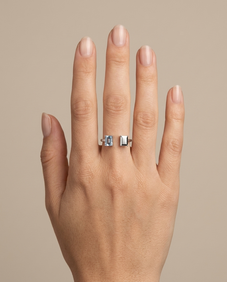 14KT White Gold Aquamarine Ring on model