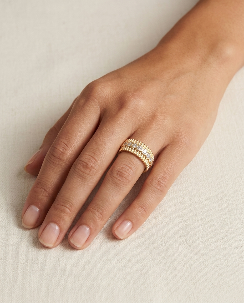 14KT Yellow Gold Diamond Ring on model