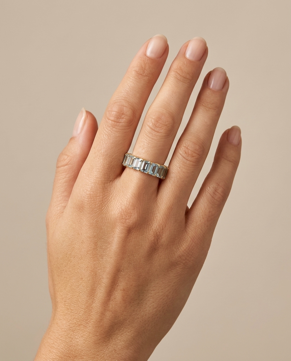 14KT Yellow Gold Aquamarine and Diamonds Ring view 2