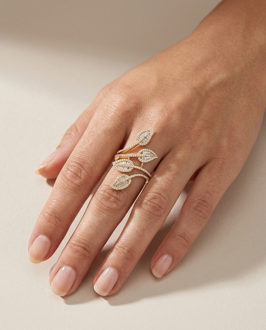 14KT Gold Diamonds Ring on model