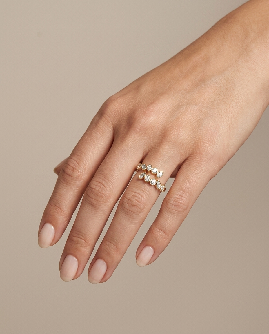 14KT Yellow Gold Bezeled Diamond Wrap Around Ring view 2