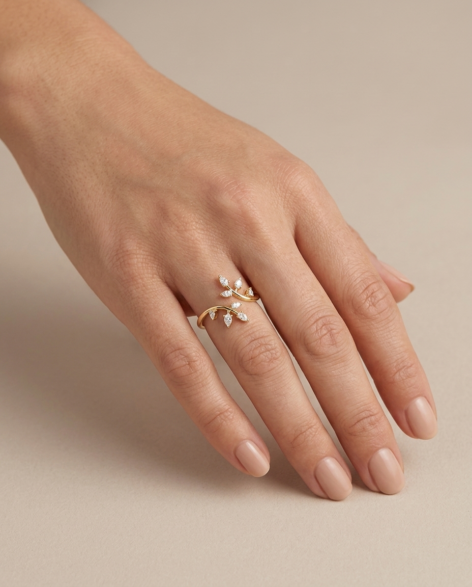 14KT Yellow Gold Diamond Wrap Around Ring on model