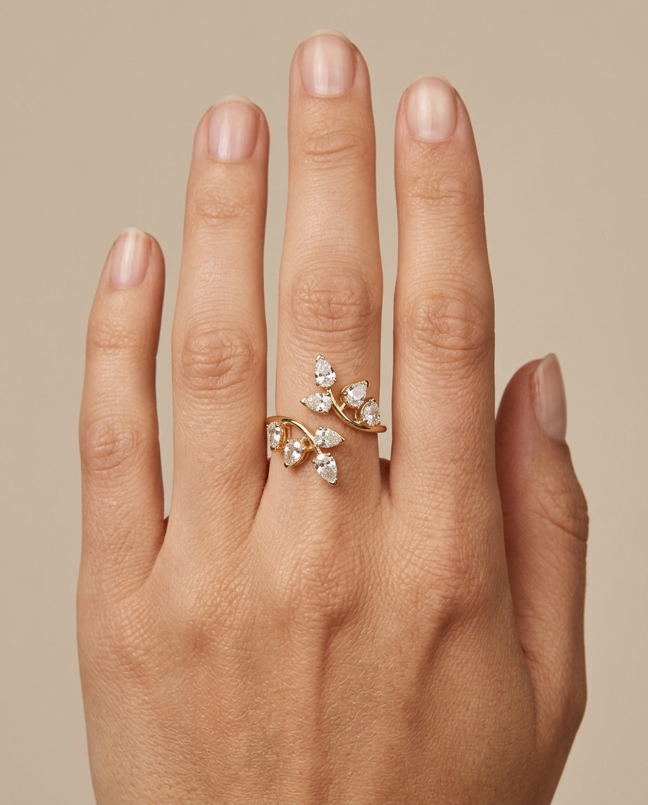 14KT Yellow Gold Diamond Wrap Around Ring on model