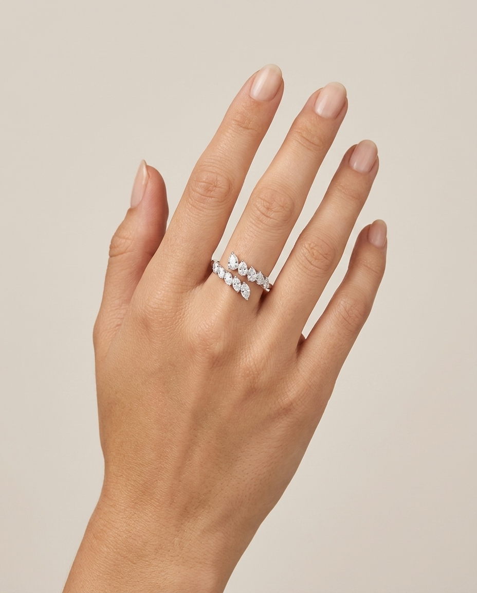 14KT Gold Diamond Wrap Around Ring on model