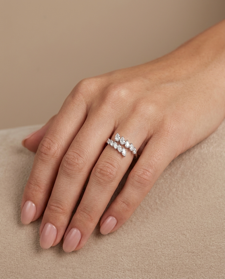 14KT Gold Diamond Wrap Around Ring on model