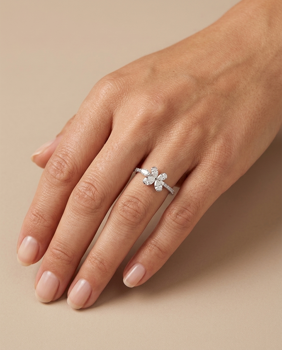14KT White Gold Diamond Ring on model