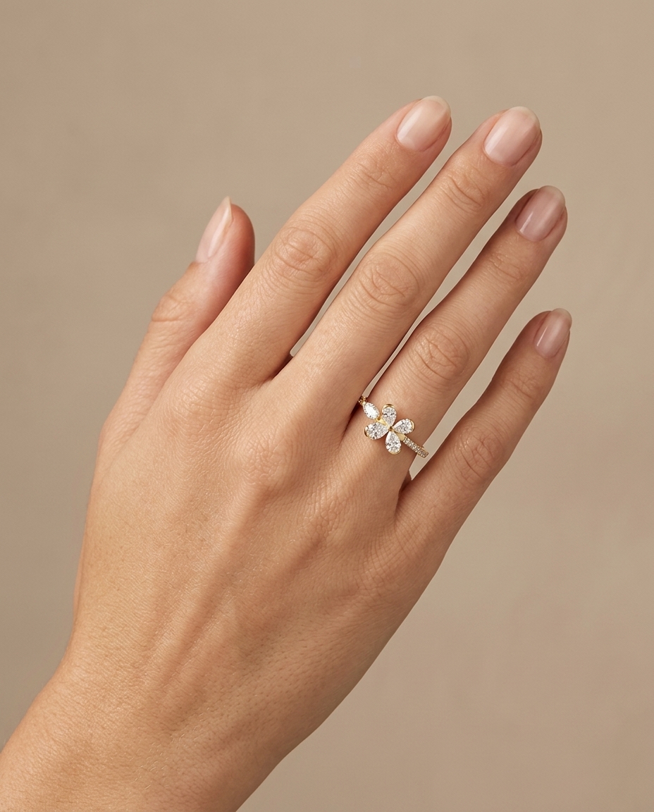 14KT Yellow Gold Diamond Ring on model