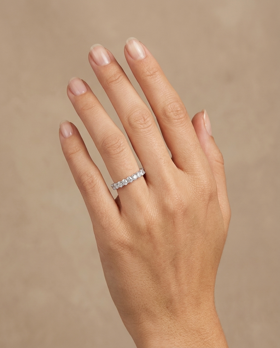 14KT Gold Diamond Eternity Half Band on model