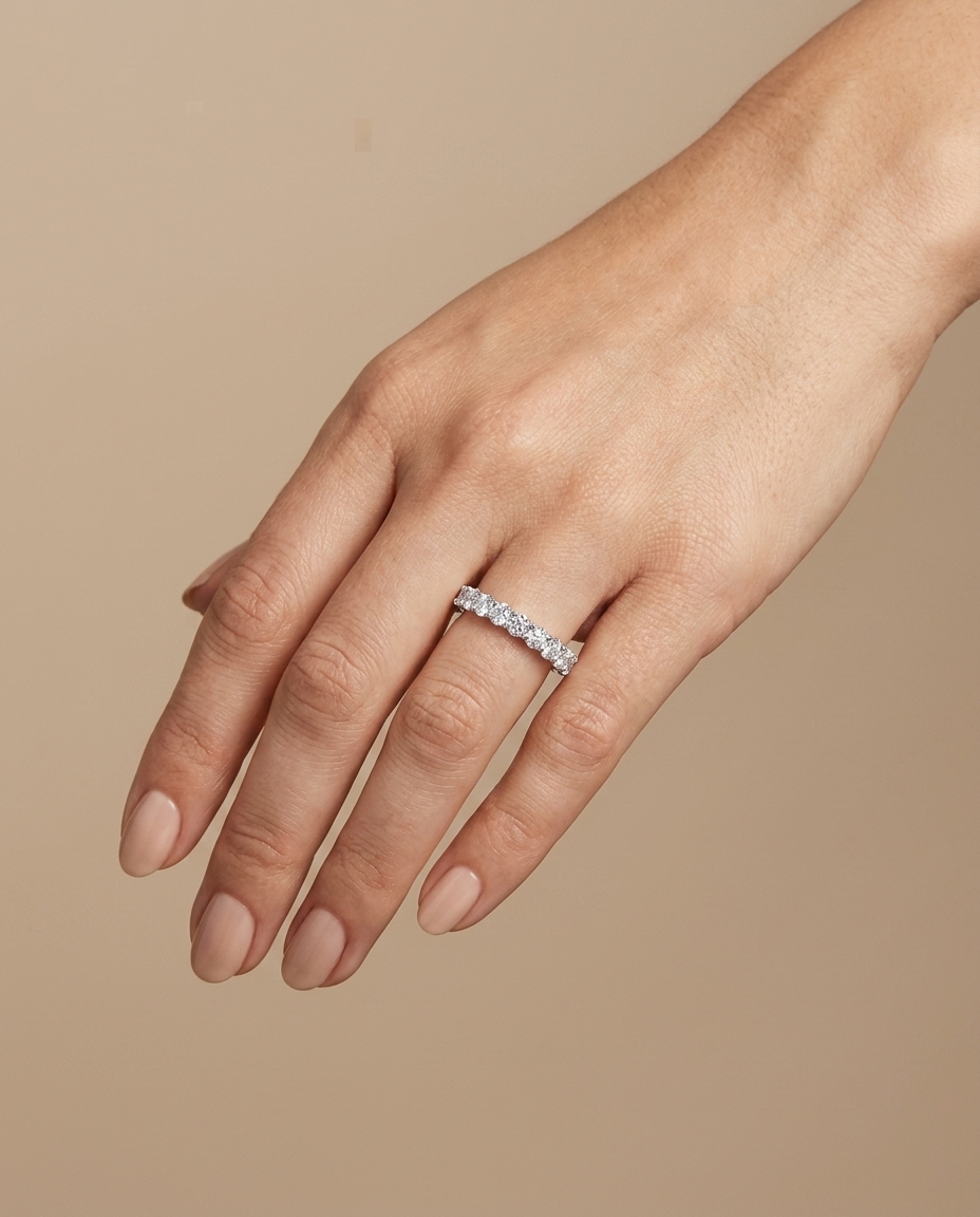 14KT Gold Diamond Eternity Half Band on model